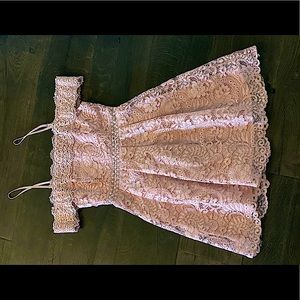 Francesca’s Off The Shoulder Lace Dress-Pink